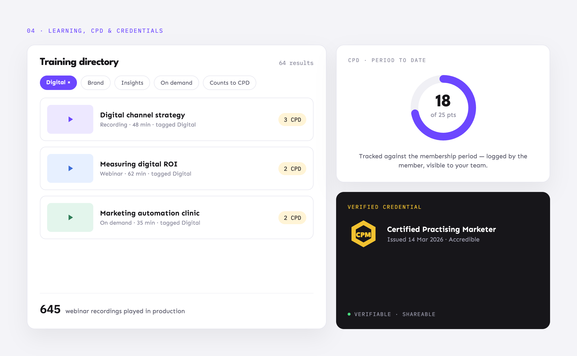 Learning, CPD & Credentials screenshot